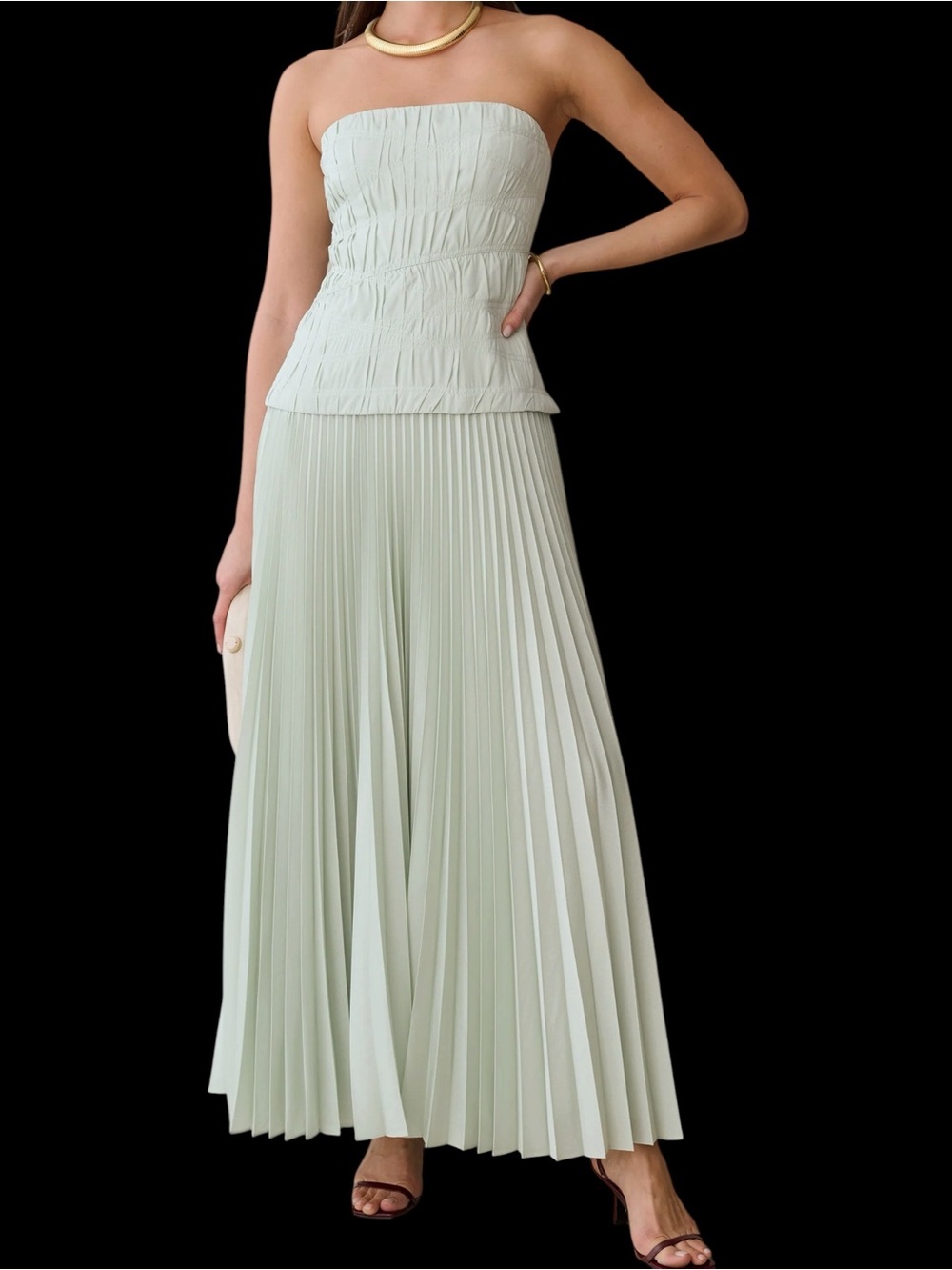 Few Moda o.p.t. Ada Dress Sea Foam Green Pleated Skirt Strapless NWT